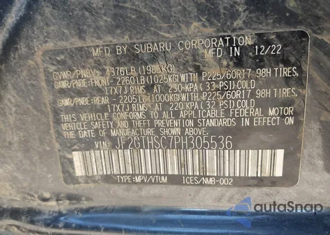 2023 Subaru Crosstrek Sport z USA, uszkodzony, nr VIN JF2GTHSC7PH305536